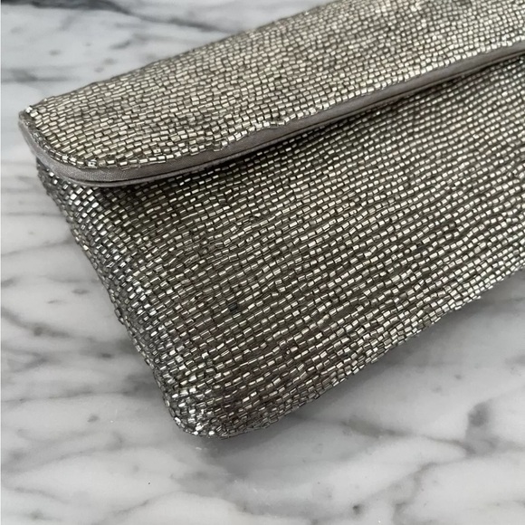 Badgley Mishka Silver Beaded Purse Baguette Evening Bag Clutch Vintage Designer